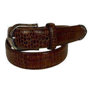 Ashworth Brown Leather Belt Croc Embossed Size Medium Silvertone Buckle USA